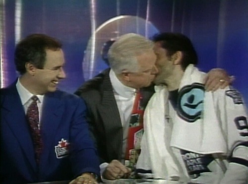 Don Cherry kissing Doug Gilmour on Hockey Night in Canada (#1)