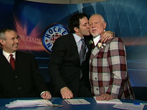 Doug Gilmour kissing Don Cherry on Hockey Night in Canada (#2)